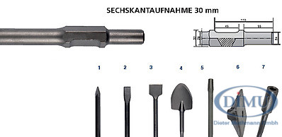 Meißel und Sonderwerkzeuge 30 mm 6-kant